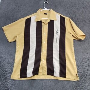 Steady Shirt Mens 2XL Yellow Stripe Retro Bowling Rockabilly Owl Button Front